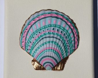 Tidal Pop Mini No. 3 | Original Shell Art 4x4 | Pink Periwinkle Teal Coastal Decor | Gold Accented Beach Art | Modern Nautical Mini Artwork