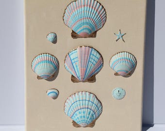 Rosé Coast No. 1 Original Coastal Art | Pink Blue Seashell Painting (8 x 10 inches)
