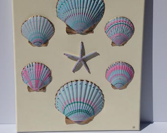 Tidal Pop No. 1 | Seashell Starfish Canvas Art | Coastal Beach House Decor, Nautical Wall Hanging
