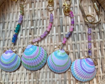 Hand painted shell bag charm | keychain
