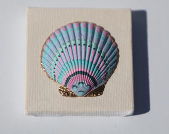 Tidal Pop Mini No. 1 | Original Mixed Media Seashell Art | Tiny Coastal Abstract Decor (2.4 x 2.4 inches)