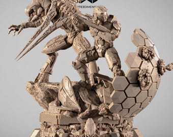 Op Master Chief and The Arbiter Combat Diorama geïnspireerde halo | 3D-model STL-bestand