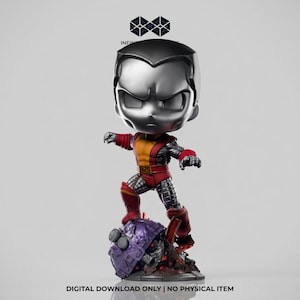 May include: A stylized figurine of a character with a silver head and red and yellow armor, standing on a purple and gray base. The figure is in a dynamic pose, with text at the bottom reading "DIGITAL DOWNLOAD ONLY | NO PHYSICAL ITEM."