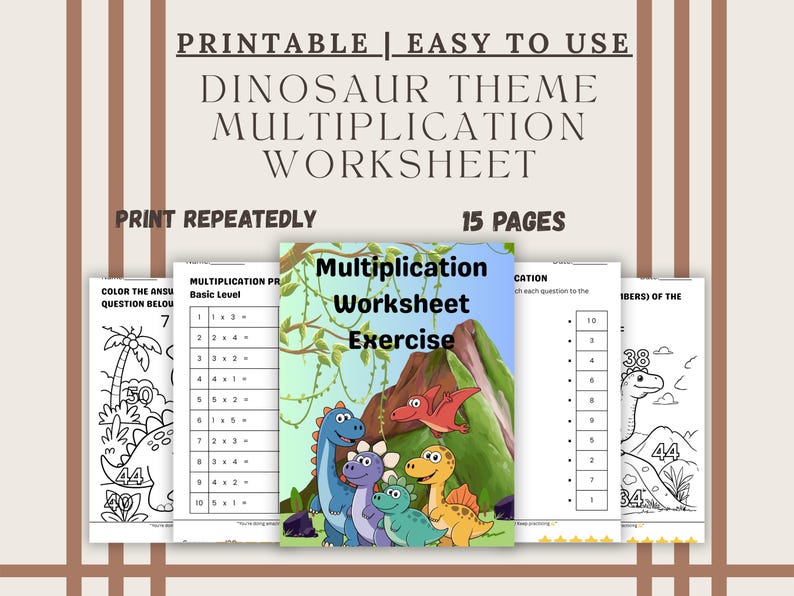 Dinosaur Multiplication Worksheets, Kids Math Practice (printable PDF ...