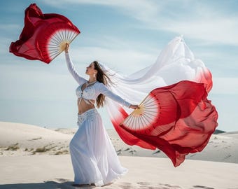 Queen Silk Fan Veils Set | Gradient Dance Fan | Classical Bellydance Ornaments