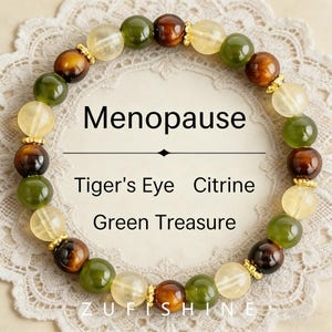 Tiger Eye Citrine Green Treasure Bracelet, Natural Stone Beaded Energy Jewelry
