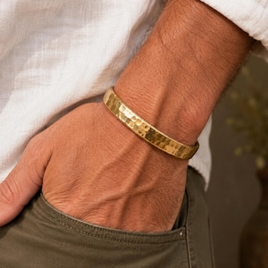 Men’s Solid Brass Cuff Bracelet | Heavy Chunky Hammered Brass Cuff | Handmade Adjustable Bangle | Men’s Jewellery | Gift for Him