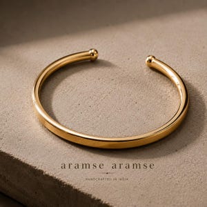 Mens Brass Cuff Bracelet, Minimalist Gold Tone Open Bangle, Plain Solid Brass Bracelet for Men, Simple Stacking Cuff, Gift for Him