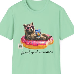 Feral Girl Summer PNG | Funny Raccoon Pool Float Sublimation Design | Trash Panda Summer Digital Download | Cute Summer Shirt PNG