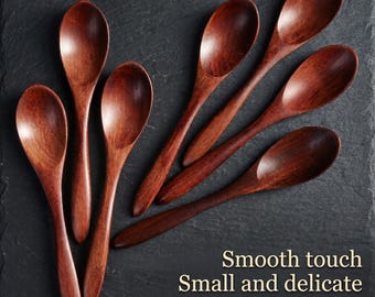 7 PC Small Wooden Spoons, 5.8 Inch Hardwood Stirring Utensils Set