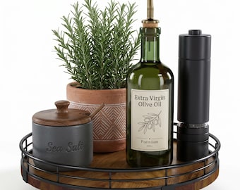 Farmhouse Oak Lazy Susan Turntable Organizer, 9 Inch Round Cabinet Storage