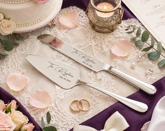 Juego de cortar y servir pastel de bodas personalizado, juego de cortar pastel grabado, regalo para despedida de soltera, recuerdo de boda, utensilios para postre de aniversario.