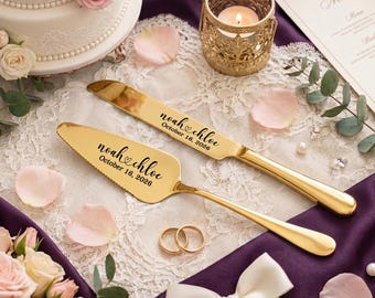 Personalized Wedding Cake Knife/Server, Bridal Shower Gift, Engraved Stainless Steel Cutting Set, Anniversary Cake Cutting Set