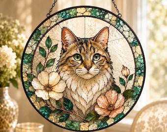 Custom Pet Portrait 3D Suncatcher, Personalized Stained Glass Dog Cat Memorial Window Hanging from Photo