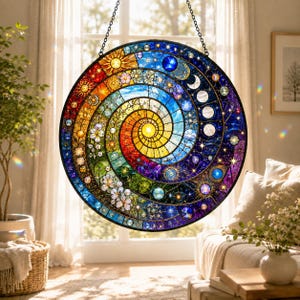 Rainbow Spiral Stained Glass Suncatcher, Personalized Window Hanging, Nature Decor, Handmade Gift for Her