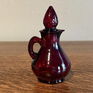 Vintage Avon Cape Cod Ruby Red Glass Cruet with Strawberry Stopper