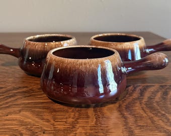Vintage McCoy Brown Drip Glaze Soup Bowls (Style 7054), Set of 3