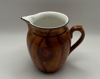 Vintage 1920s Czechoslovakian Faux Wood Grain Porcelain Creamer Pitcher.