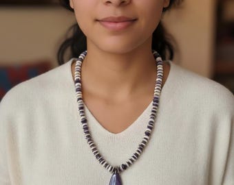Natural Wampum Bead Necklace with Wampum Drop