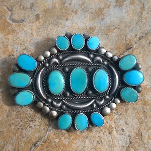 Natural Blue Gem Turquoise Brooch From The 1990's