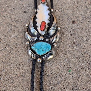 Estate Mother of Pearl Feather Bolo Tie