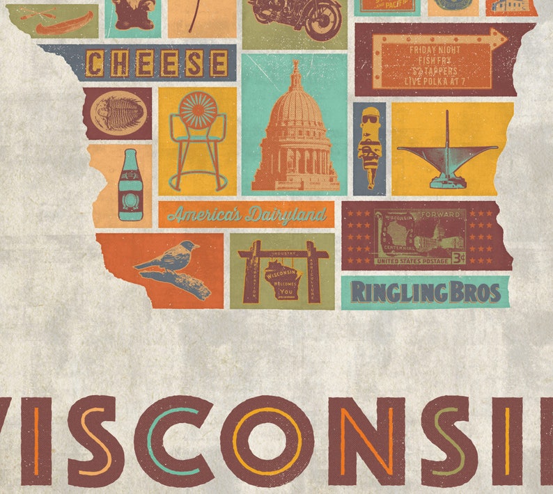 Forward Wisconsin Culture Map Poster 18x24 Inches Etsy