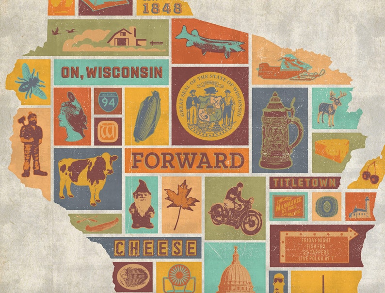 Forward Wisconsin Culture Map Print Etsy