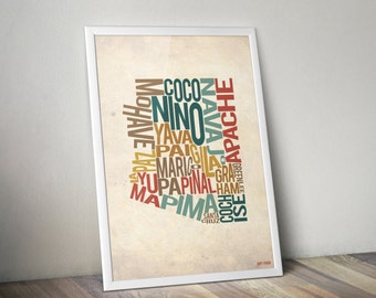 Arizona by County - Typography Print
