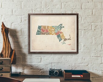 Massachusetts by County - Typography Print