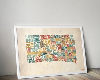 South Dakota by County - Typography Print