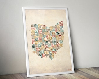 Ohio by County - Typography Print