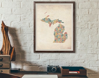 Michigan by County - Typography Print