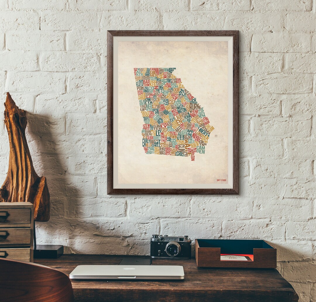 Georgia by County - Typography Print - Etsy