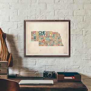 Nebraska by County - Typography Print
