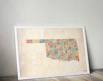 Oklahoma by County - Typography Print