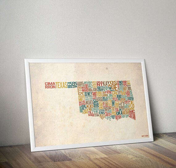 Oklahoma by County Typography Print Etsy