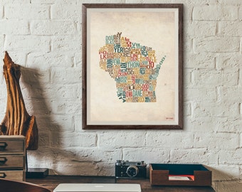Wisconsin efter län - Typografitryck