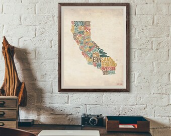 California by County - Typography Print