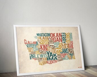 Washington efter län - Typografitryck
