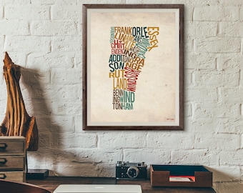 Vermont by County - Typography Print