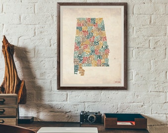 Alabama by County - Typography Print