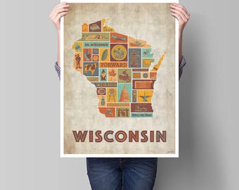 Forward - Wisconsin Culture Map Poster - 18x24 Inches