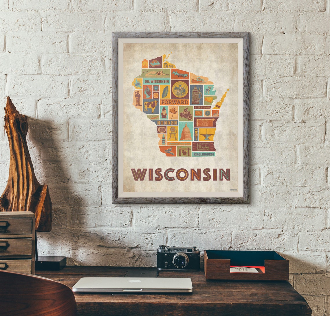 Forward Wisconsin Culture Map Print Etsy