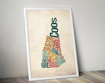New Hampshire by County - Typography Print