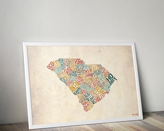 South Carolina by County - Typography Print