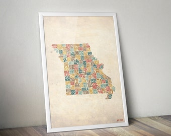 Missouri by County - Typography Print