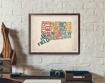 Connecticut by County - Typography Print