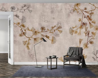 Autumn Leaf Wall Mural, Tenant Friendly Peel and Stick Decorative Paper, Wallpaper specifically for tenants