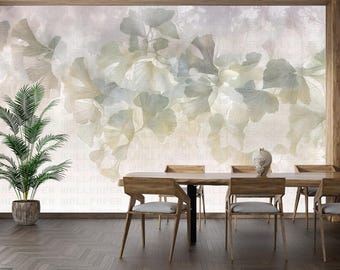 Ginkgo Leaf Peel and Stick Wallpaper, Botanical Wall Mural, Removable Wall Decor, Tenant Friendly Peel and Stick Wall Mural