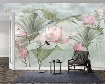 Soft Flowers Leaf Wallpaper, Flowers Peel and Stick, Flowers Wall Mural, Tenant Friendly Peel and Stick, Wallpaper specifically for tenants